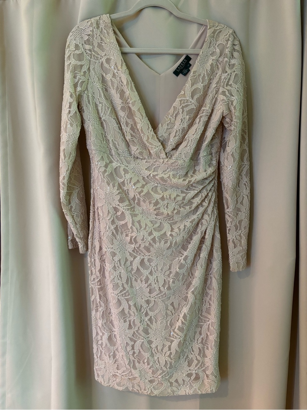 Ralph Lauren cream ivory Lace Long-Sleeve V-Neck Sheath Dress